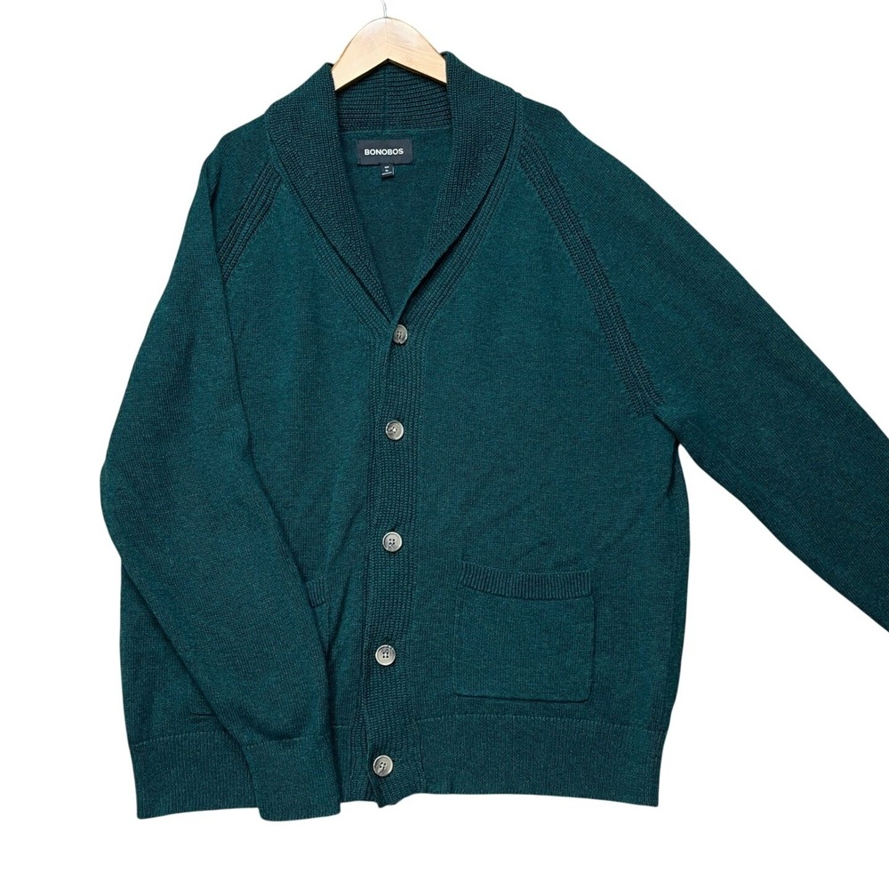 Bonobos Cardigan‎ Sweater Mens XL Green Slim Fit Linen Shawl Collar Pockets EUC